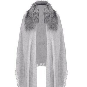 Cabi Heavenly Wrap Light Heather Gray Knit Black Tipped Faux Fur #4081 Fall 2020